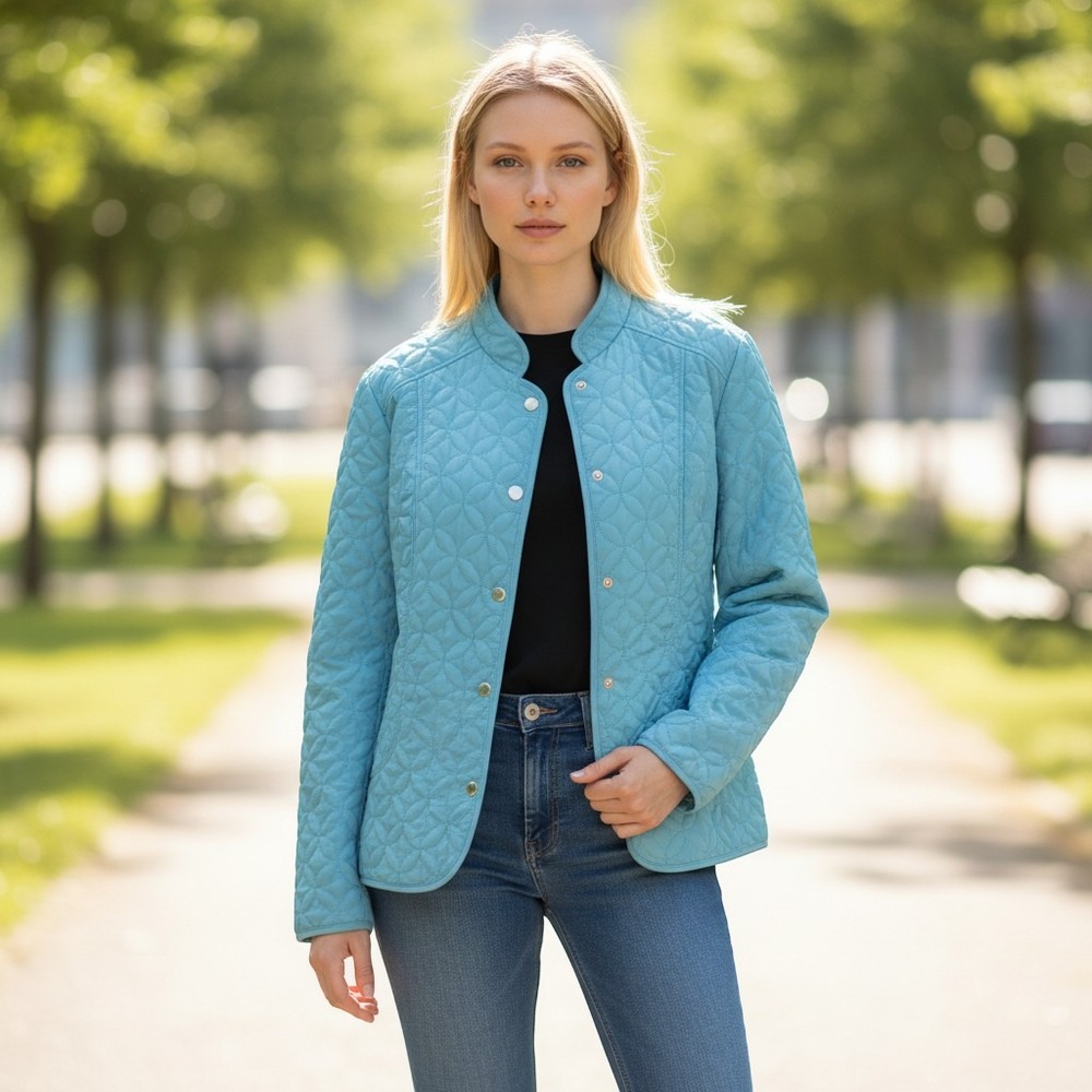 Vintage RQT Teal Quilted Jacket Soft Girl Coquette Structured Liner Coat L